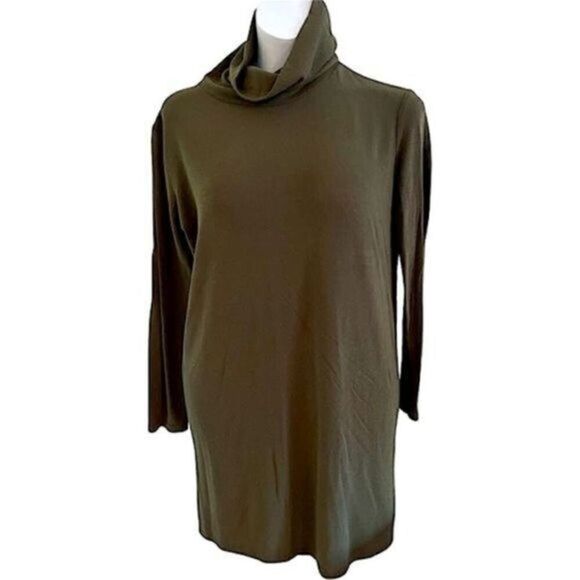 Long Sleeve Mockneck Midi Knit Dress Olive green Size Large - Picture 1 of 3
